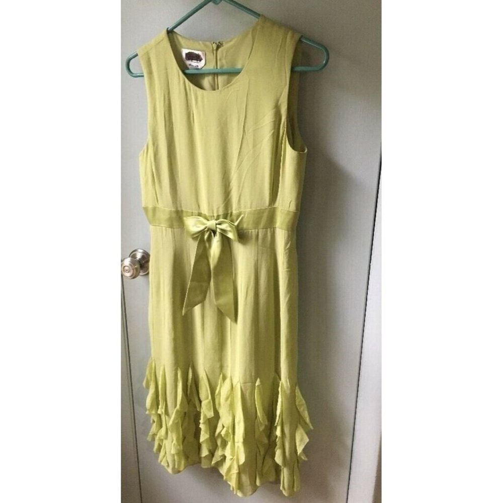 NWT TALBOTS 100% PURE SILK SLEEVELESS WAIST BOW RUFFLE DRESS SIZE 6